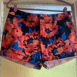 Tommy Hilfiger Womens Floral Flower Chino Style Shorts Hawaiian Blue Coral SZ 6